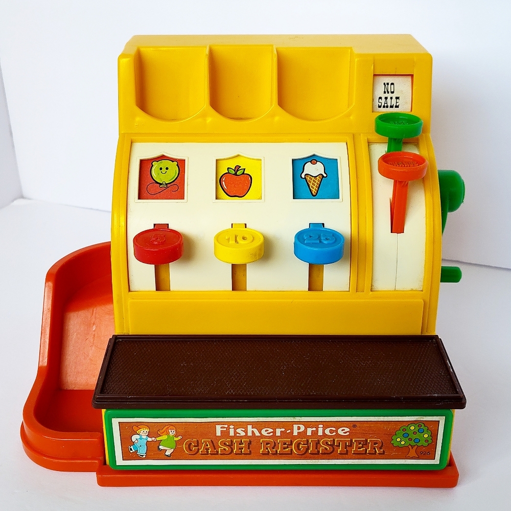 Vintage Fisher-Price 1974 Play Cash Register- 1970s Cash Drawer Toy